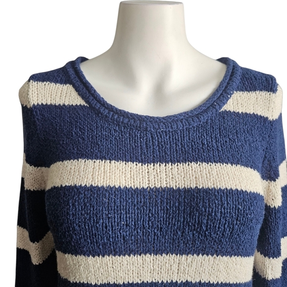 J CREW Twisted Stitch Stripe Pullover Sweater Navy Ivory Size S Nautical Preppy - Picture 3 of 13